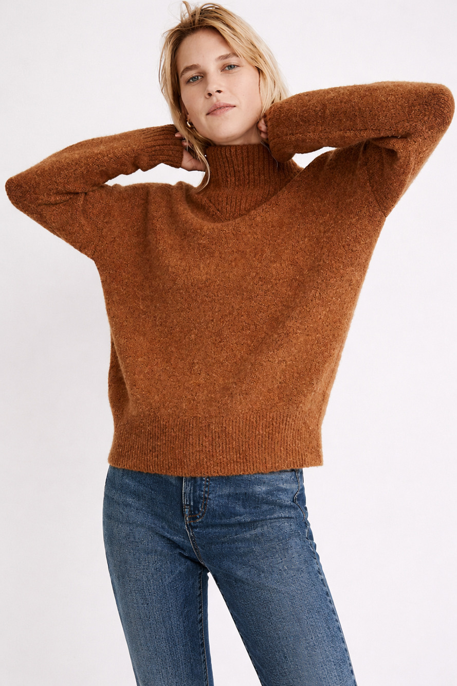 Madewell Dillon Mockneck Sweater Womens 2XS Brown Heather Cumin Cozy Chic NC649